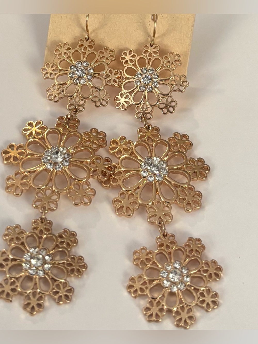 Fashion Jewelry Gold Floral Crystal Dangle Earrings - Women Jewelry